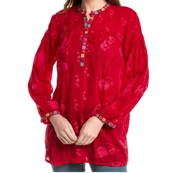 Johnny&#39;s - あまなつ Johnny Was De Vries Tunic – Embroidered Women's Button Front